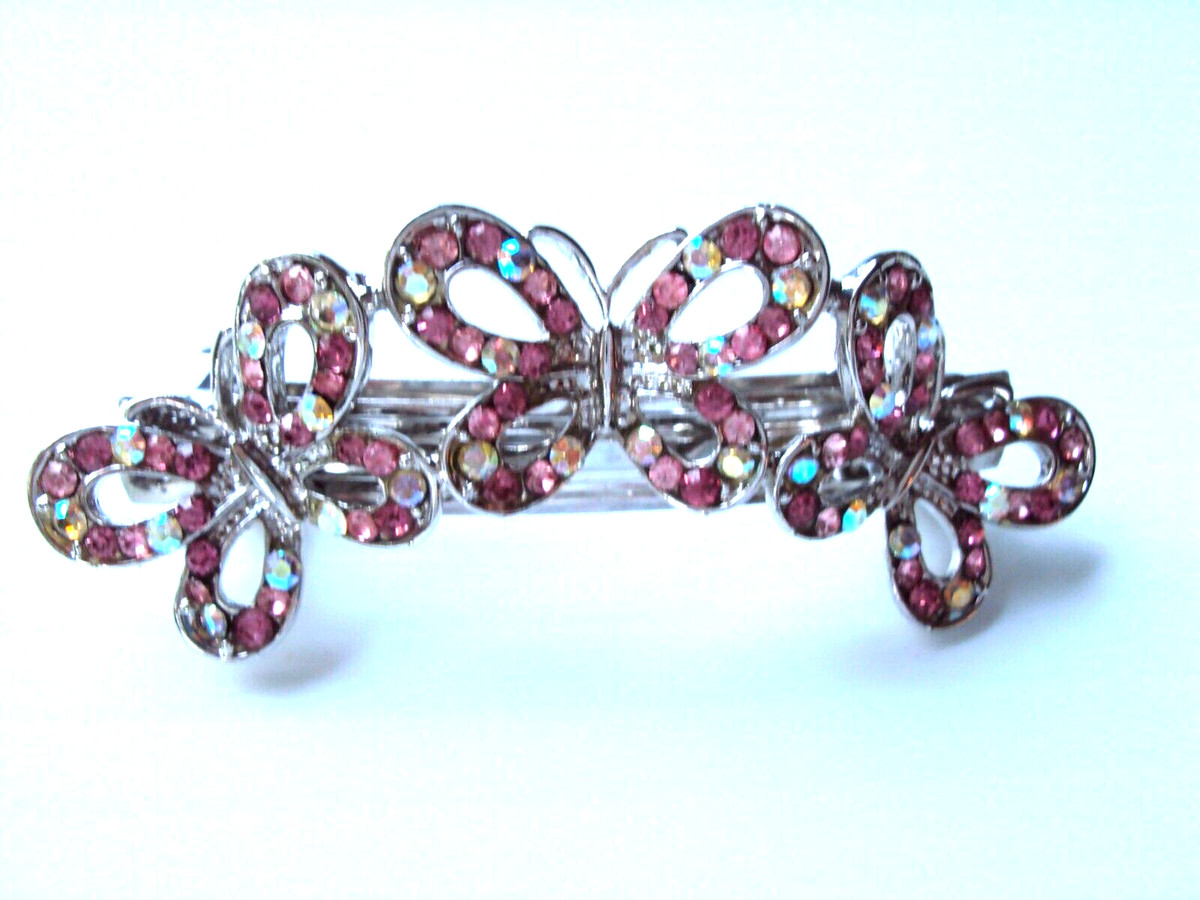 Pink and Silver Rhinstone Barrette looks like a Butterfly Amazon.com : SAWINDA 8PCS Y2K Pink Star Hair Clips Cute  main image 4
