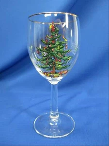 SPODE CHRISTMAS TREE 7.25"H WINE GOBLET - Picture 1 of 3