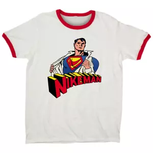 RARE Nike Nikeman Shirt Swoosh 70s Logo Retro Ringer Short Sleeve Crew S-2XL - Picture 1 of 2