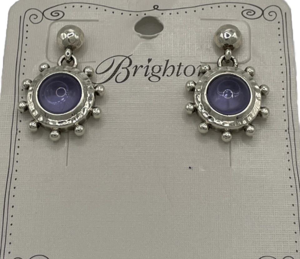 Brighton Hammered Silver JULES POST Tanzanite Purple Earrings w/fabric Pouch