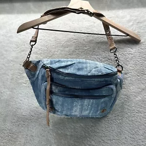 Y2K Acid Wash Fanny Pack Bag Blue/Tan Rhinestones/Studs - Picture 1 of 9