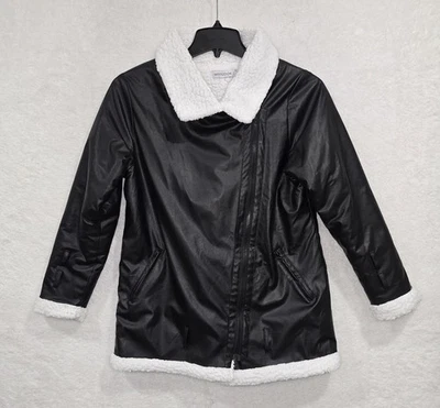 Misslook женщин шерпа с подкладкой черный искусственной кожи куртка размер маленький полный молнии - Изображение 1 из 4