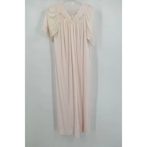 Shadowline Womens Nightgown Size S Vintage Pink Nylon Lace Cottagecore Maxi  - Picture 1 of 7