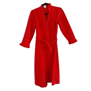 Vintage 1970s Ruffle Dressing Gown Girls 10 Red Microfiber Robe Tie Housecoat - Picture 1 of 10
