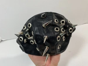 Black Faux Leather Spike Face Mask Gothic Punk Cosplay Adult Adjustable Costume - Picture 1 of 5
