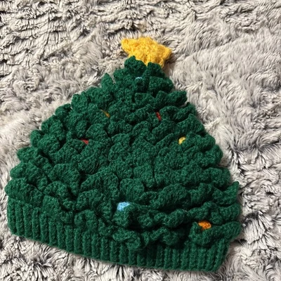 圣诞树钩针帽 2 - 4 岁 GUC 复古手工制作 — 第 1/4 张图片