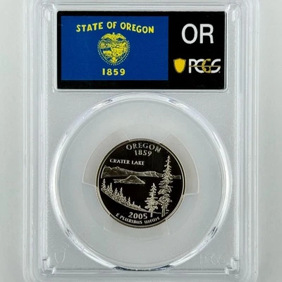 Oregon Quarter PR 70 DCAM PCGS Clad 2005 S Best Top Grade 25c State Flag Label - Image 1 of 4
