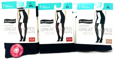 (3) No Nonsense Opaque Shaping Tights New In Packaging XL 1 Pair Each BLACK - Image 1 of 3