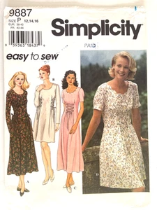 1990's Simplicity Misses' Dress Pattern 9887 Size 12-16 UNCUT - Picture 1 of 2