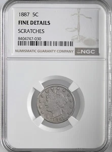 1887  5C LIBERTY V NICKEL  NGC FINE DETAILS "SCRATCHES"  8404747-030 - Picture 1 of 4