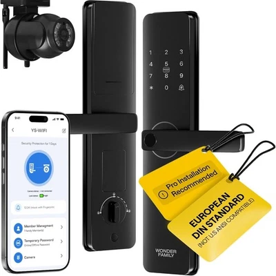 Cerradura de puerta inteligente WiFi con cámara - Estándar DIN europeo no compatible con ANSI de EE. UU. Foto 1 de 4