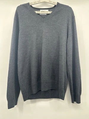 Calvin Klein Extra Fine Merino Wool Layer Sweater Sz Large Gray V Neck Pullover - Image 1 of 4