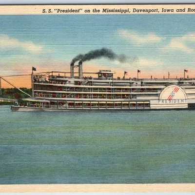 1940 Rock Island IL Steamship SS President Mississippi Davenport Iowa Teich A216 - Image 1 of 3