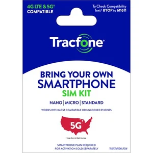 Zestaw SIM Tracfone BYOP + Unlimited Talk & Txt + 10 GB High Speed Data 30-dniowy plan - Zdjęcie 1 z 6