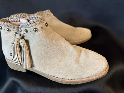 Kate Spade Bowie Desert Tostado Gamuza Cuero Flecos Borla Cremallera Botines Talla 5M Foto 1 de 4