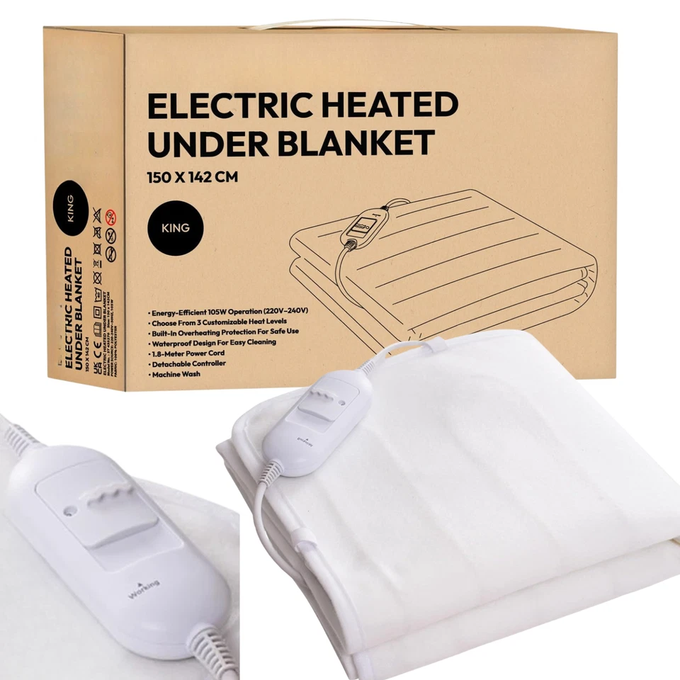 Electric Heated Under Blanket Comfort Control Fast Heat Up Cosy Warm King Size - Image 1 of 1