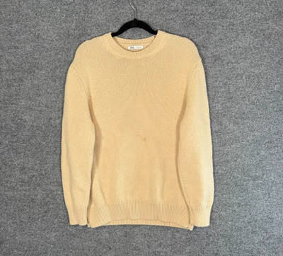 Zara Sweater Mens Medium Tan Wool Blend Fisherman Cable Knit Pullover Chunky - Image 1 of 4