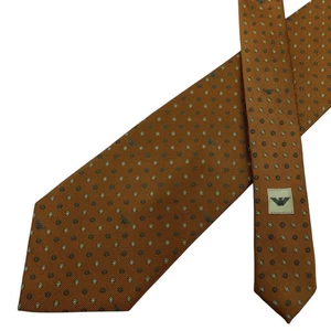 Armani Tie Silk Brown White Dot Italy Men's Classic Designer Necktie - Picture 1 of 10