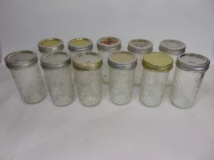 Juego de 11 frascos de conservas vintage con patrón acolchado de diamantes de 5,5" de alto 16 OZ con tapa de gelatina - Imagen 1 de 8