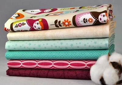 Little Matryoshka Cream 6 Fabric Fat Quarters by Carly Griffith for Riley Blake - Image 1 of 2
