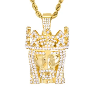 Hip Hop Gold Tone Iced Jesus Pendant 24" Rope Chain Necklace HC 1238 G - Picture 1 of 3