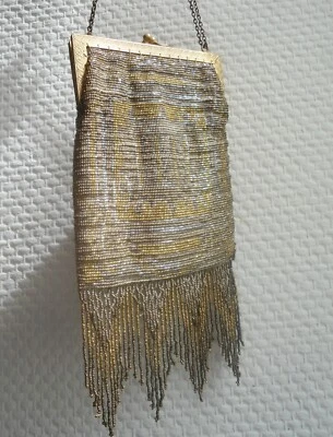 Ancien sac à main de bal en micro perles de métal 20s 1920/Vintage FLAPPER DECO - Photo 1/4