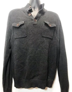 vtg BANANA REPUBLIC Preppy SWEATER 90s Buttons Gray Long Sleeve Grey Charcoal - Picture 1 of 4