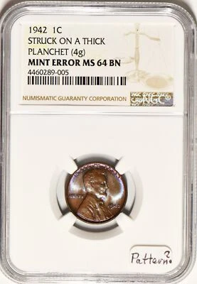 1942 Lincoln Wheat Cent Struck On Thick Planchet Mint Error NGC MS-64; Pattern? - Image 1 of 4