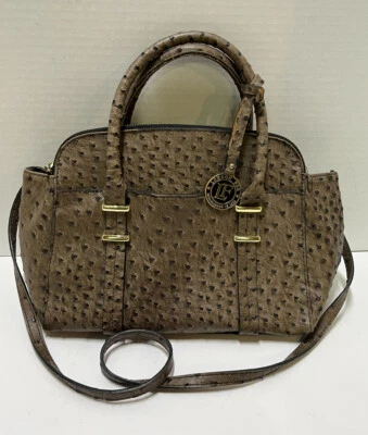 London Fog Faux Vegan Ostrich Shoulder Hand Bag Purse Brown - GUC! - Image 1 of 4