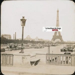Tour Eiffel, La Seine, Paris, Photo Plate Glass, Sepia, Positive 8, 5x10 CM - Picture 1 of 3