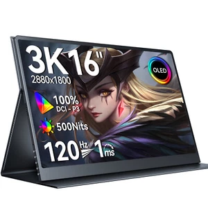 16 Inch OLED 3K Portable Monitor 120Hz 100000:1 Gaming Display For Laptop PC  - Picture 1 of 10