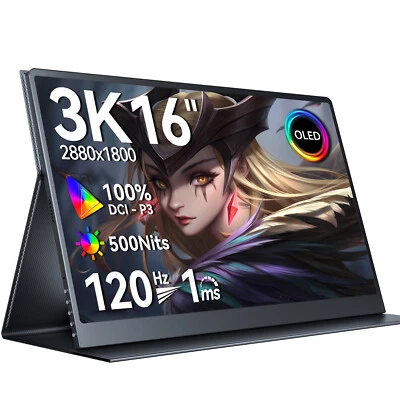 16 Inch OLED 3K Portable Monitor 120Hz 100000:1 Gaming Display For Laptop PC  - Image 1 of 4