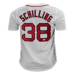 Curt Schilling Signed Boston White Baseball Shadow Number Jersey (JSA) - Picture 1 of 3