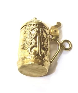 Dije colgante sólido taza irlandesa 3D oro amarillo 14k piedra de cerveza 4,8 g vintage - Imagen 1 de 8