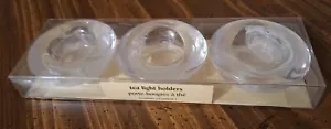Pier 1 Tea Light Holders Set Of 3 Round White Swirled Frosted Glass NIB -CA1 - Picture 1 of 3