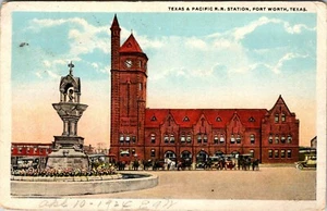 FORT WORTH TEXAS & PACIFIC RAILROAD STATION OLD 1924 POSTCARD - Picture 1 of 2