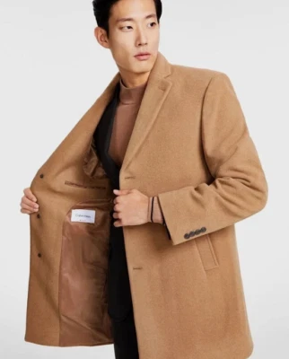 Calvin Klein Men's Overcoat 40R Camel Wool-Blend Slim Fit Prosper Minimalist - Image 1 of 4