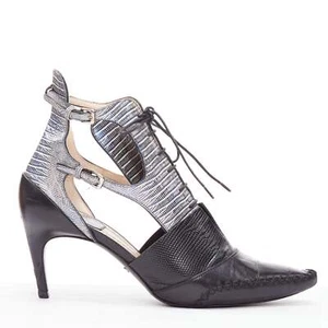 DIOR Raf Simons Runway metallic blue black scale embossed cut out booties EU36 - Picture 1 of 12