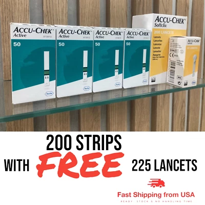 ACCUCHEK 200 Accu-Chek Active Test Strips with 225 Lancets Delivery from USA Exp:09/2026