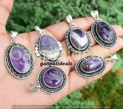 ¡VENTA A GRANEL!! Lote al por mayor de colgantes de piedras preciosas de amatista joyas enchapadas en plata 925 Foto 1 de 4