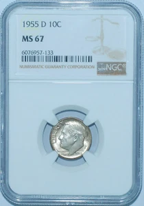 1955 D NGC MS67 Roosevelt Silver Dime - Picture 1 of 2