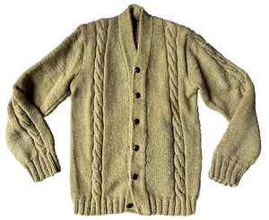 Vintage Handknit Mustard Gold Wool Blend Cardigan Chunky Knit Buttons Sweater M - Picture 1 of 10