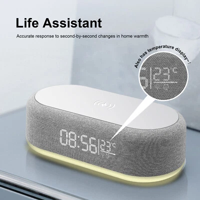 Wireless Charger With Clock Night Light Thermometer For Samsung S25 Edge S24 S23 - Image 1 of 4