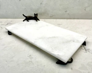 Vintage Michael Aram Cat and Mouse Cheese Board Marble and Bronze - Picture 1 of 10