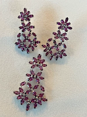 Sadye L Vassil Sterling Silver Pink Topaz Earring & Pendant set  #A4F05 - Image 1 of 4