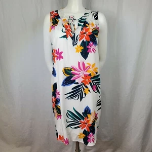 Vestido sin mangas forrado estampado floral tropical azul marino antiguo - Imagen 1 de 8