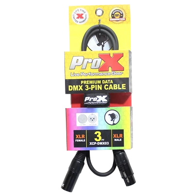 Pro X 3 Ft. DMX XLR3-M to XLR3-F Premium Cable - Image 1 of 3