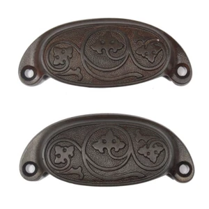 Antique Pair of Cast Iron Decorative Bin Pulls, Late 1800's, NBP97 - Picture 1 of 2