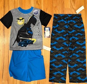 DC Comics Batman Pajamas Boys Size 6 Blue Black Shirt, Pants & Shorts Pajama Set - Picture 1 of 3