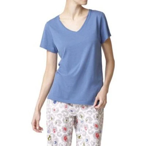 HUE Women's Solid Short Sleeve V-Neck Pajama T-shirt Blue Pick Size - Image 1 of 2